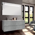 Cosyneo - meuble de salle de bain double vasque - 4 tiroirs - ciment (gris) - iris et miroir led stam ... Cosyneo - meuble de salle de bain double vasque - 4 tiroirs - ciment (gris) - iris et miroir led stam ...