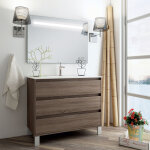 Cosyneo - meuble de salle de bain simple vasque - 3 tiroirs - britannia (ch�ne fonc�) - tiris 3c et miroir ...