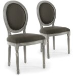 Cotecosy - lot de 2 chaises de style mdaillon louis xvi bois gris patin & tissu gris