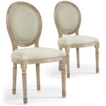 Cotecosy - lot de 2 chaises de style mdaillon louis xvi tissu beige