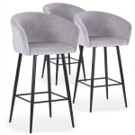 Cotecosy - lot de 3 chaises de bar bobby velours argent