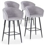 Cotecosy - lot de 4 chaises de bar bobby velours argent