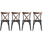 Cotecosy ? lot de 4 chaises de cuisine en m�tal noir et bois massif fonc� ? dossier haut incurv� ? hauteur ...