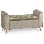 Banc coffre winnie velours taupe pieds or Banc coffre winnie velours taupe pieds or
