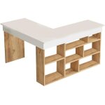 Cotecosy - bureau d'angle avec rangements - coloris : blanc et naturel - lileul