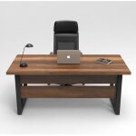 Cotecosy - bureau d'�tude en noyer - 180x73 cm, profondeur 90 cm, pieds m�talliques, design industriel ...