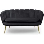 Cotecosy - canap 2 places arrondi brenda velours noir pieds or