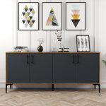 Cotecosy - console en noyer et anthracite avec �tag�res, 180x78x35 cm, pour salon ou bureau