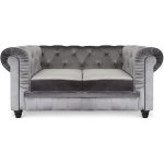 Cotecosy ? canap� chesterfield 2 places en velours argent ? confort exceptionnel avec capitonnage de ...
