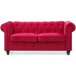Grand canapé 2 places chesterfield velours rouge Grand canapé 2 places chesterfield velours rouge