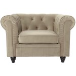 Cotecosy - grand fauteuil chesterfield velours taupe