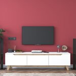 Cotecosy - meuble tv en blanc et noyer - 180x48, 6 cm, profondeur 35 cm, hauteur du coffre 29, 7 cm, ...