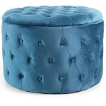Cotecosy - pouf coffre rond salvina en velours capitonn bleu