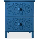 Table de chevet sculpt�e style marocain chevignon l36cm bois bleu