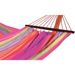 Couleurs du monde - toile hamac double raye vert lilas avec barre d'ecartement 100% coton Couleurs du monde - toile hamac double raye vert lilas avec barre d'ecartement 100% coton