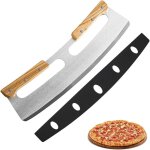 Coupe pizza, couteau � pizza en acier inoxydable 35cm avec manche en bois, couteau � �mincer rapide et ...