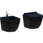 Couple de sanitaires suspendu rimless sans bride, gamme new bent de couleur noire mat avec abattant soft ... Couple de sanitaires suspendu rimless sans bride, gamme new bent de couleur noire mat avec abattant soft ...