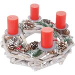 Couronne de l'avent ronde dcoration de table nol en bois  35cm blanc - gris avec bougies blanc 040002566 ...