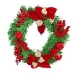 Couronne de porte de nol ronde de 35 cm avec dcorations rouges