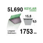 Courroie pour moteur thermique 5l690 ? longueur 1752, 60 mm ? section 15, 88 x 11 mm ? compatible ariens ...