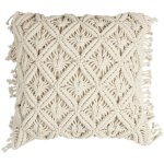 Coussin  franges 40x40 cm collection boheme macram faon tress beige