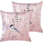 Beliani - coussins d�coratifs roses en velours 45 x 45 cm glamour avec oiseau lot de 2 cyclamen