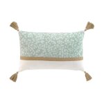 Douceur d'int�rieur ? coussin de sol d�houssable � pompons ? motifs feuillages vert sauge ? 30x50 cm ...