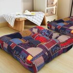 Coussin de m�ditation au sol turquoise, carr� boh�me mandala coton lin coussin de style indien pour yoga ...
