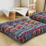 Coussin de m�ditation au sol turquoise, carr� boh�me mandala coton lin coussin de style indien pour yoga ...