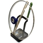 Couvercle de casserole et porte - ustensiles avec entonnoir en silicone noir - ahlsen