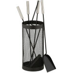 Couverts  chemine, 5 pices, serviteur, tisonnier, pelle  cendres, balai, pince & support, noir - ...