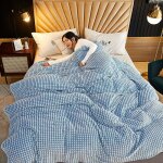 Memkey - couverture extra plaid, plaid couverture polaire (bleu et blanc, 120x200cm)