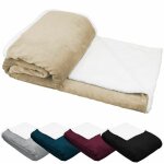 Vivezen - couverture, plaid polaire 150 x 200 cm en flanelle et sherpa ultra doux - beige Vivezen - couverture, plaid polaire 150 x 200 cm en flanelle et sherpa ultra doux - beige