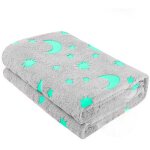 Couverture polaire magique enfant etoiles fluorescent lune gris polaire 170x180