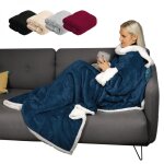 Couverture polaire, plaid int�gral avec manches et poche - 140 x 210 cm - sherpa et flanelle - adulte ...