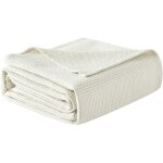 Couvre lit en 100% coton, jet� de canap�, dessus de lit, couverture gaufr�e l�g�re, 170x210cm, cr�me ...