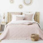 Couvre - lit 2 personnes matelass 220x240 microfibre uni florette rose