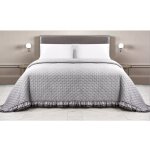 Couvre - lit matelass  volants en assorti double unit gris / anthracite