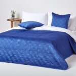 Homescapes - couvre - lit en velours matelass bleu marine  motif losanges, 200 x 200 cm