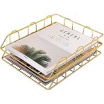 Crea - 2 x gold iron wire desk organiser letter tray tray paper tray letter tray