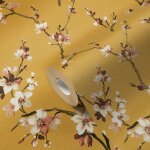 A. s. creations - papier peint fleurs jaune, orange, blanc et gris - livingwalls