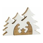 Cr�che de no�l & sapins 'puzzle' 25cm blanc & naturel