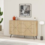 Toscohome - crédence à motif géométrique et 4 portes 123 cm chêne couleur - dune Toscohome - crédence à motif géométrique et 4 portes 123 cm chêne couleur - dune
