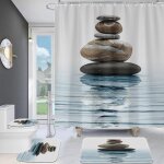 Rideau de douche 180 x 180 cm salle de bain motifs pierres zen anti - moisissures, bleu Rideau de douche 180 x 180 cm salle de bain motifs pierres zen anti - moisissures, bleu