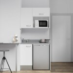 Kitchenette k00l - 100 cm - emplacements frigo top et micro - ondes - blanc - cromo - évier à gauche Kitchenette k00l - 100 cm - emplacements frigo top et micro - ondes - blanc - cromo - évier à gauche