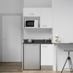 Kitchenette k00l - 100 cm - emplacements frigo top et micro - ondes - blanc - nero - �vier � droite