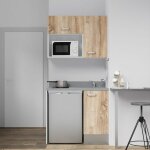 Kitchenette k00l - 100 cm - emplacements frigo top et micro - ondes - bois - cromo - vier  droite