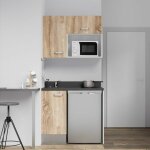 Kitchenette k00l - 100 cm - emplacements frigo top et micro - ondes - bois - nero - vier  gauche