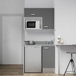 Kitchenette k00l - 100 cm - emplacements frigo top et micro - ondes - gris - cromo - �vier � droite