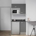 Kitchenette k00l - 100 cm - emplacements frigo top et micro - ondes - gris - nero - vier  droite